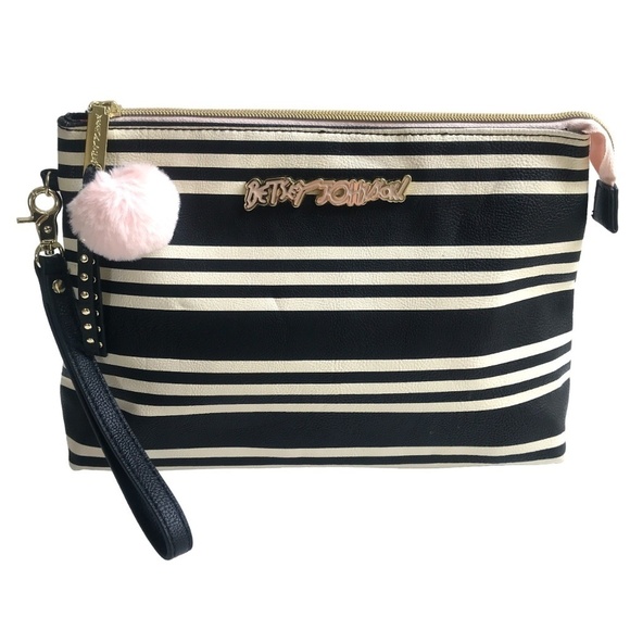 Betsey Johnson Striped Wristlet with a PomPom - Picture 1 of 11